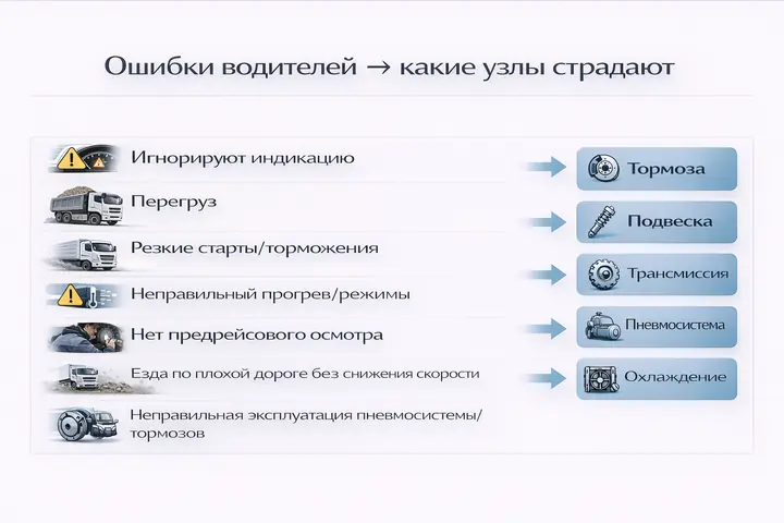 Типовые ошибки водителей, из-за которых ломается грузовая техника — и кто за это платит